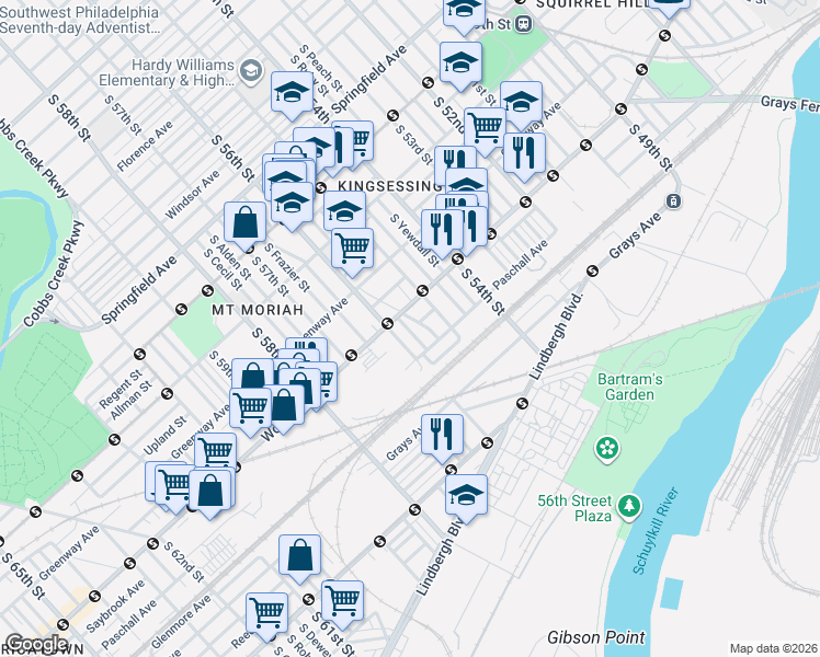 map of restaurants, bars, coffee shops, grocery stores, and more near 1826 South Vogdes Street in Philadelphia
