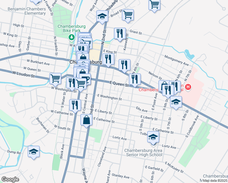 map of restaurants, bars, coffee shops, grocery stores, and more near 326 East Ludwig Avenue in Chambersburg