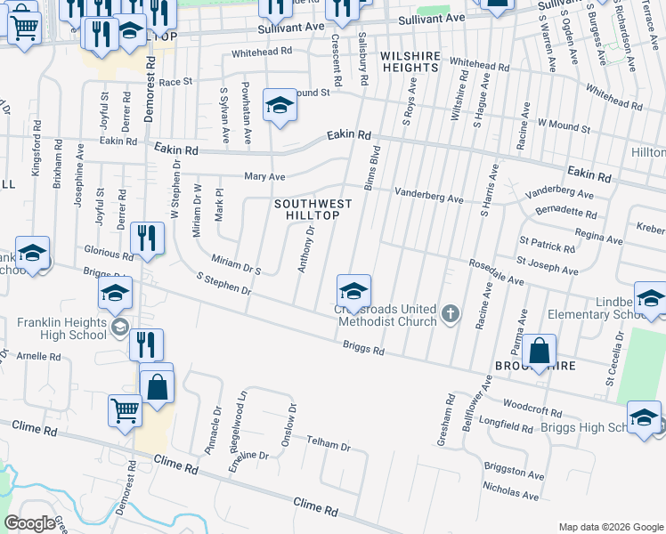 map of restaurants, bars, coffee shops, grocery stores, and more near 987 Binns Boulevard in Columbus