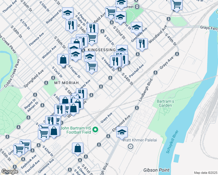 map of restaurants, bars, coffee shops, grocery stores, and more near 1826 South Vogdes Street in Philadelphia