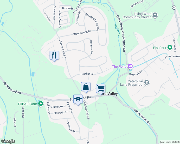 map of restaurants, bars, coffee shops, grocery stores, and more near 2737 Heather Drive in York