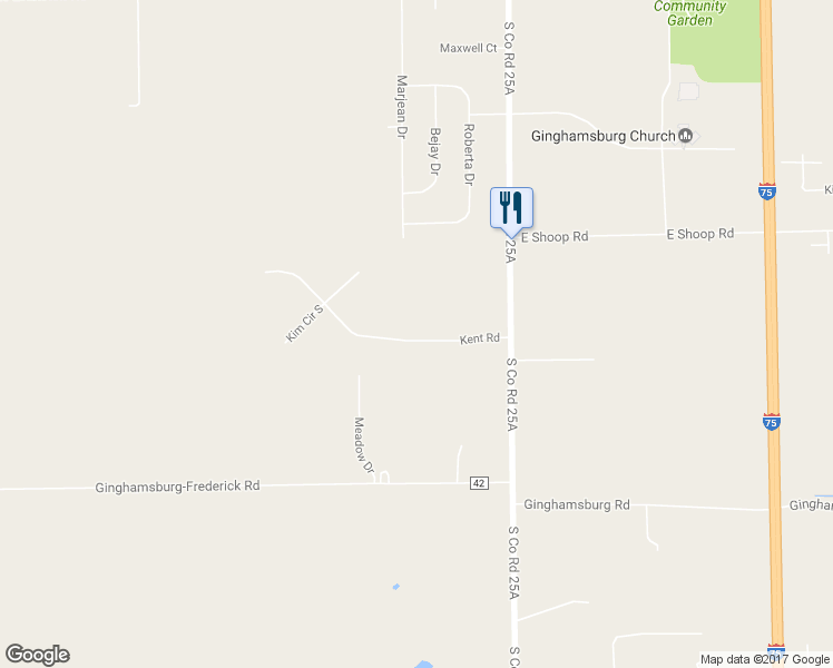 map of restaurants, bars, coffee shops, grocery stores, and more near 195 Kent Road in Tipp City