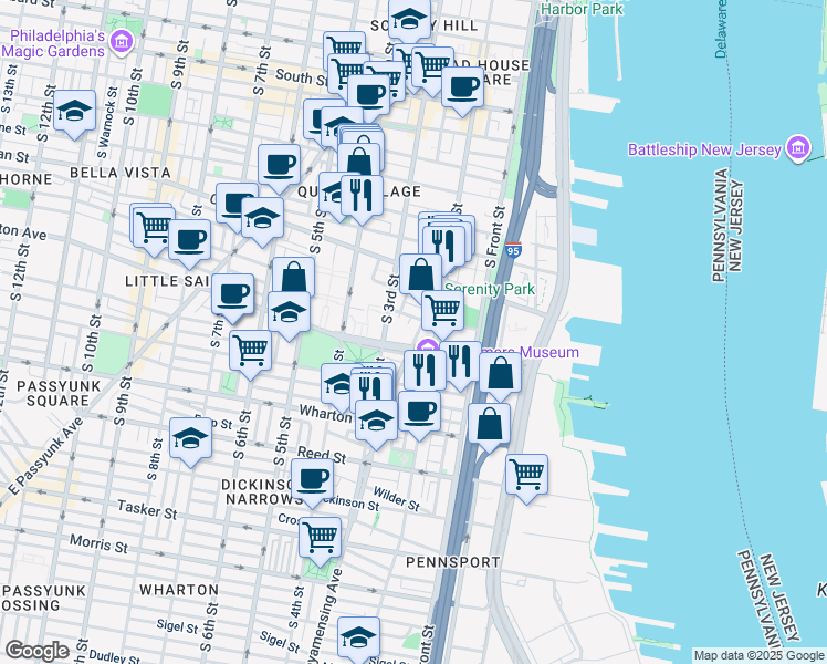 map of restaurants, bars, coffee shops, grocery stores, and more near 1009 South 3rd Street in Philadelphia
