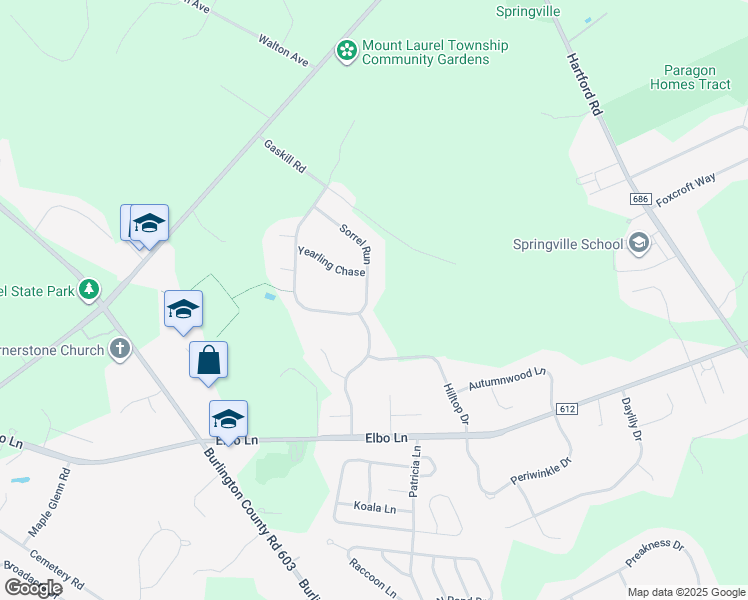 map of restaurants, bars, coffee shops, grocery stores, and more near 27 Sorrel Run in Mount Laurel Township