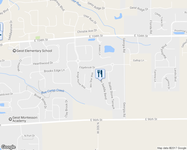 map of restaurants, bars, coffee shops, grocery stores, and more near 10023 Win Star Way in Fishers