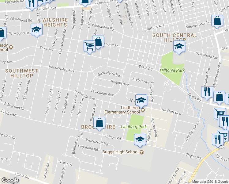 map of restaurants, bars, coffee shops, grocery stores, and more near 2676 Saint Joseph Avenue in Columbus