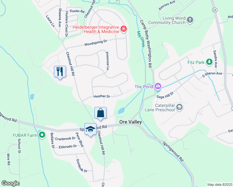 map of restaurants, bars, coffee shops, grocery stores, and more near 2755 Heather Drive in York