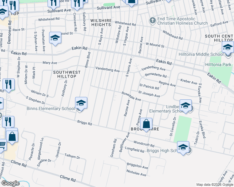 map of restaurants, bars, coffee shops, grocery stores, and more near 995 South Harris Avenue in Columbus