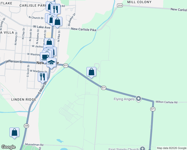 map of restaurants, bars, coffee shops, grocery stores, and more near 11080-11140 Milton Carlisle Rd in New Carlisle