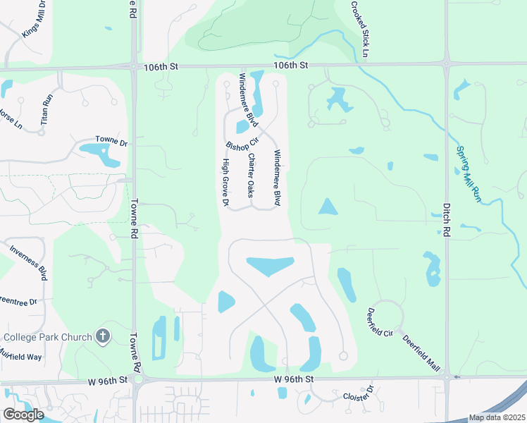 map of restaurants, bars, coffee shops, grocery stores, and more near 10335 Windemere in Carmel