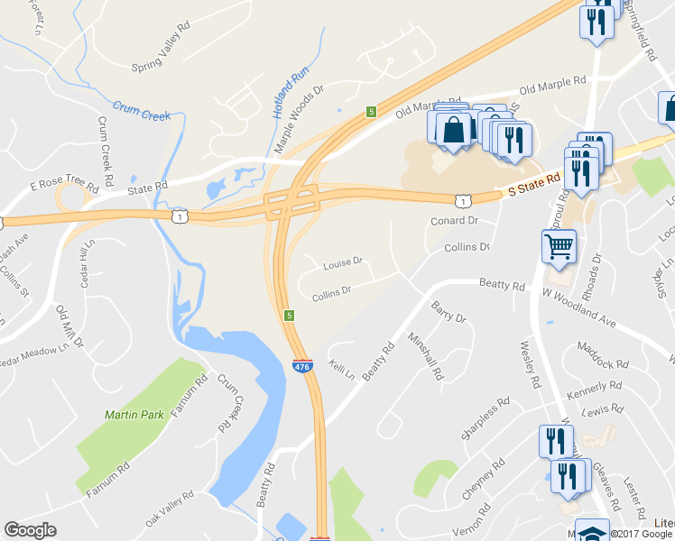 map of restaurants, bars, coffee shops, grocery stores, and more near 770 Louise Drive in Springfield