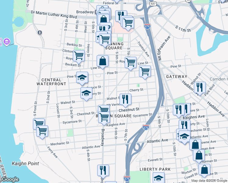 map of restaurants, bars, coffee shops, grocery stores, and more near 931 Newton Avenue in Camden