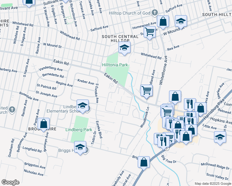 map of restaurants, bars, coffee shops, grocery stores, and more near 2369 Hardesty Place West in Columbus