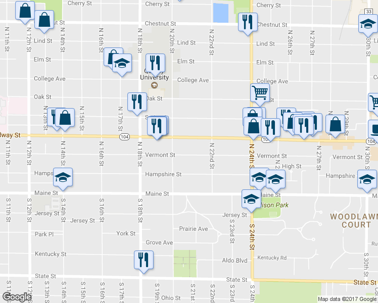 map of restaurants, bars, coffee shops, grocery stores, and more near 2037 Vermont Street in Quincy