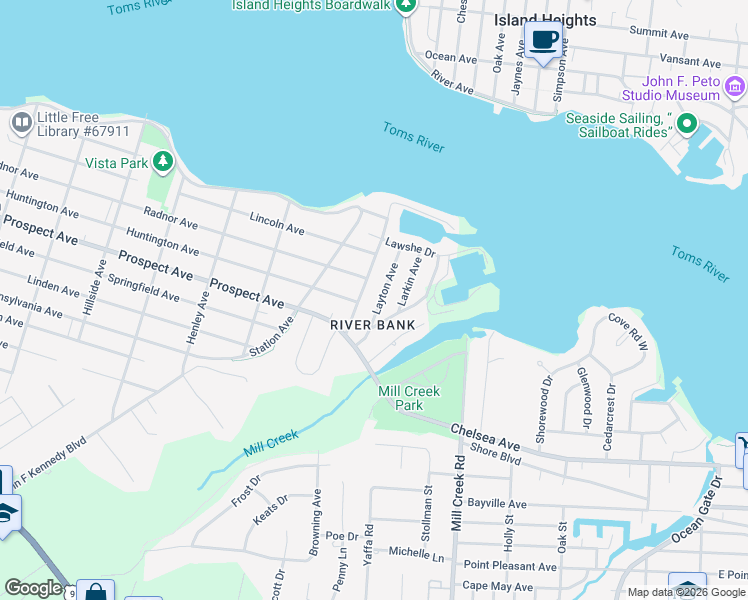 map of restaurants, bars, coffee shops, grocery stores, and more near 28 Layton Avenue in Pine Beach