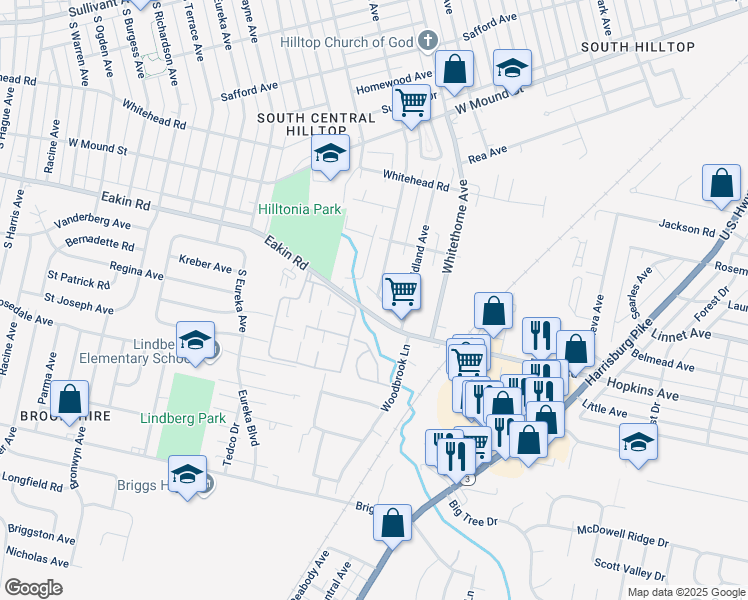 map of restaurants, bars, coffee shops, grocery stores, and more near 2283 Eakin Road in Columbus