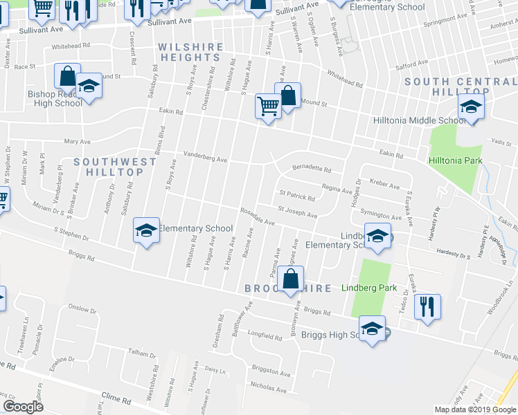 map of restaurants, bars, coffee shops, grocery stores, and more near 2827 Saint Joseph Avenue in Columbus