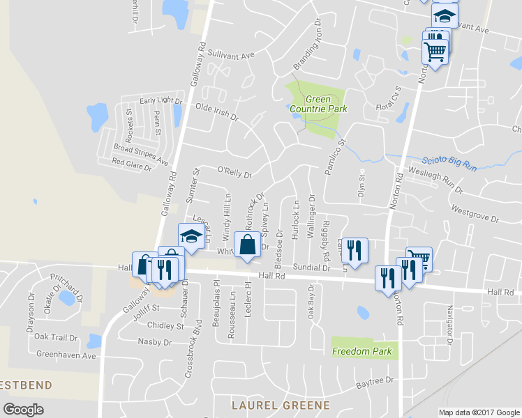 map of restaurants, bars, coffee shops, grocery stores, and more near 787 Spivey Lane in Galloway