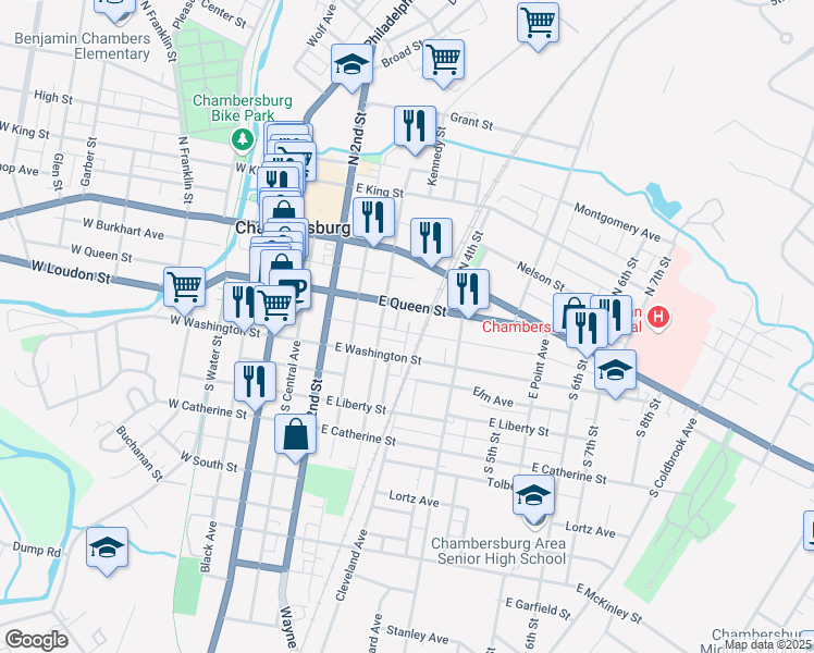 map of restaurants, bars, coffee shops, grocery stores, and more near 326 East Ludwig Avenue in Chambersburg