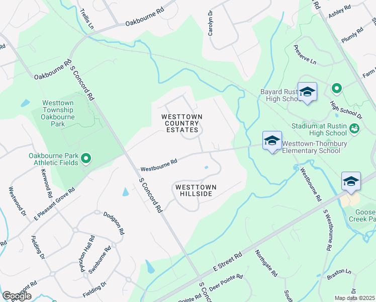 map of restaurants, bars, coffee shops, grocery stores, and more near 625 Westbourne Road in West Chester