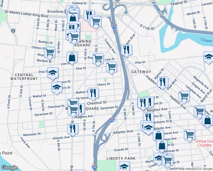 map of restaurants, bars, coffee shops, grocery stores, and more near 760 Cherry Street in Camden