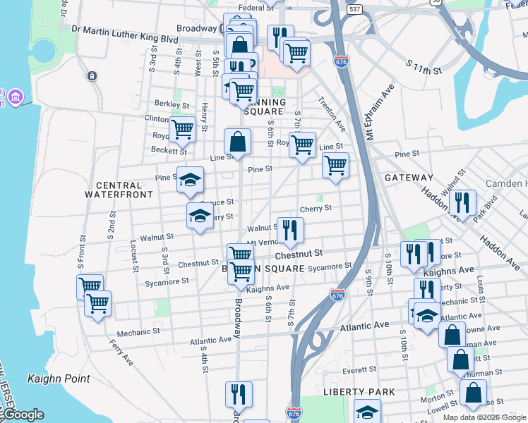 map of restaurants, bars, coffee shops, grocery stores, and more near 931 Newton Avenue in Camden