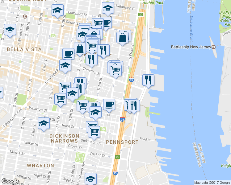 map of restaurants, bars, coffee shops, grocery stores, and more near 1011 South 2nd Street in Philadelphia
