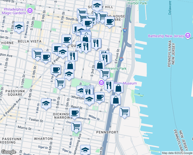 map of restaurants, bars, coffee shops, grocery stores, and more near 1009 South 3rd Street in Philadelphia