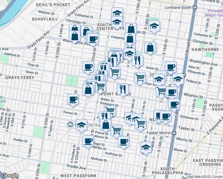 map of restaurants, bars, coffee shops, grocery stores, and more near in Philadelphia