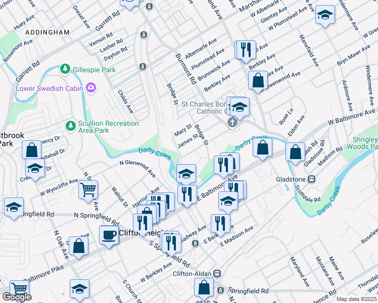 map of restaurants, bars, coffee shops, grocery stores, and more near 3934 Dennison Avenue in Drexel Hill