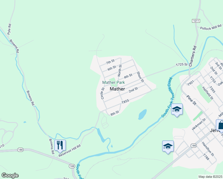 map of restaurants, bars, coffee shops, grocery stores, and more near 314 3rd Street in Mather