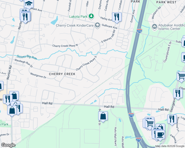 map of restaurants, bars, coffee shops, grocery stores, and more near 860 Upwoods Drive in Columbus