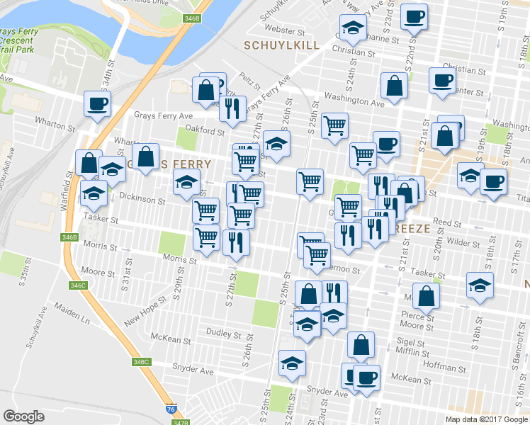 map of restaurants, bars, coffee shops, grocery stores, and more near 2608 Wilder Street in Philadelphia
