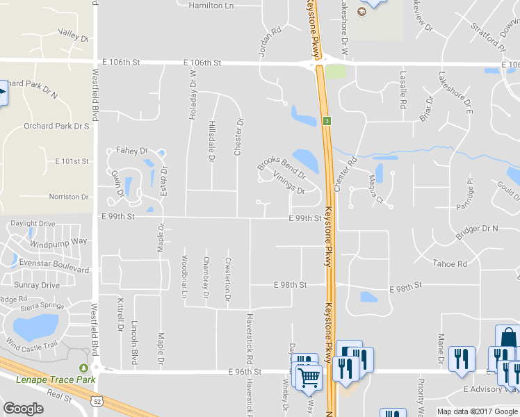 map of restaurants, bars, coffee shops, grocery stores, and more near 2881 Stoneridge Court in Carmel