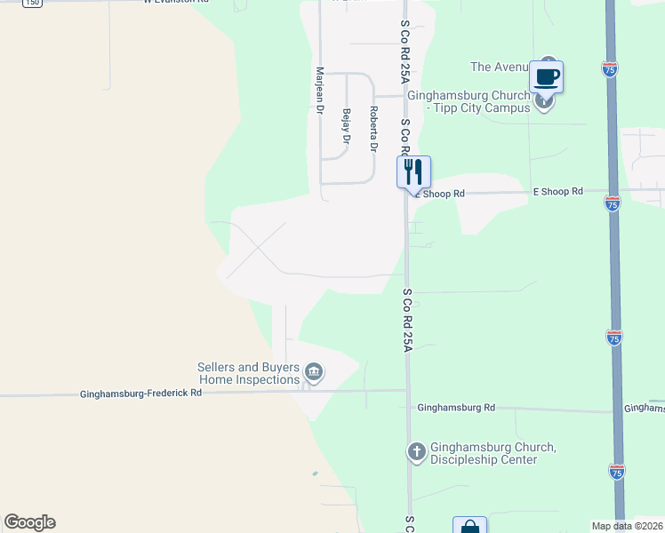 map of restaurants, bars, coffee shops, grocery stores, and more near 195 Kent Road in Tipp City
