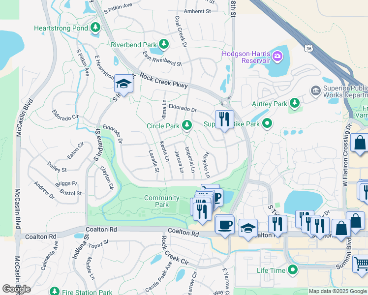 map of restaurants, bars, coffee shops, grocery stores, and more near 2053 Imperial Lane in Superior