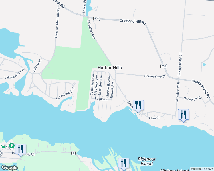 map of restaurants, bars, coffee shops, grocery stores, and more near 412 Zanesville Avenue in Thornville