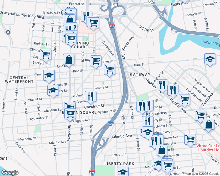 map of restaurants, bars, coffee shops, grocery stores, and more near 760 Cherry Street in Camden
