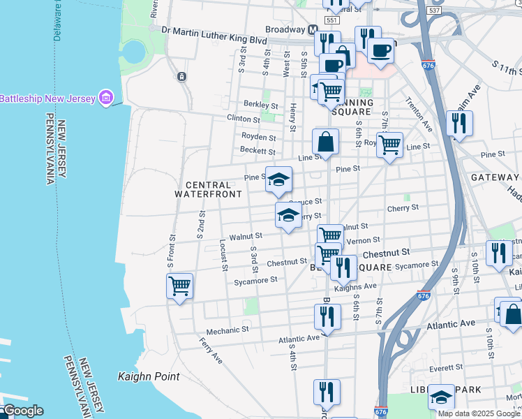 map of restaurants, bars, coffee shops, grocery stores, and more near 338 Spruce Street in Camden