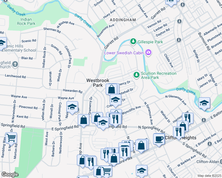 map of restaurants, bars, coffee shops, grocery stores, and more near 327 North Oak Avenue in Clifton Heights