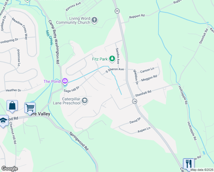map of restaurants, bars, coffee shops, grocery stores, and more near 2082 Westbury Court in Red Lion