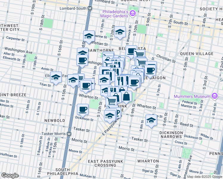map of restaurants, bars, coffee shops, grocery stores, and more near in Philadelphia
