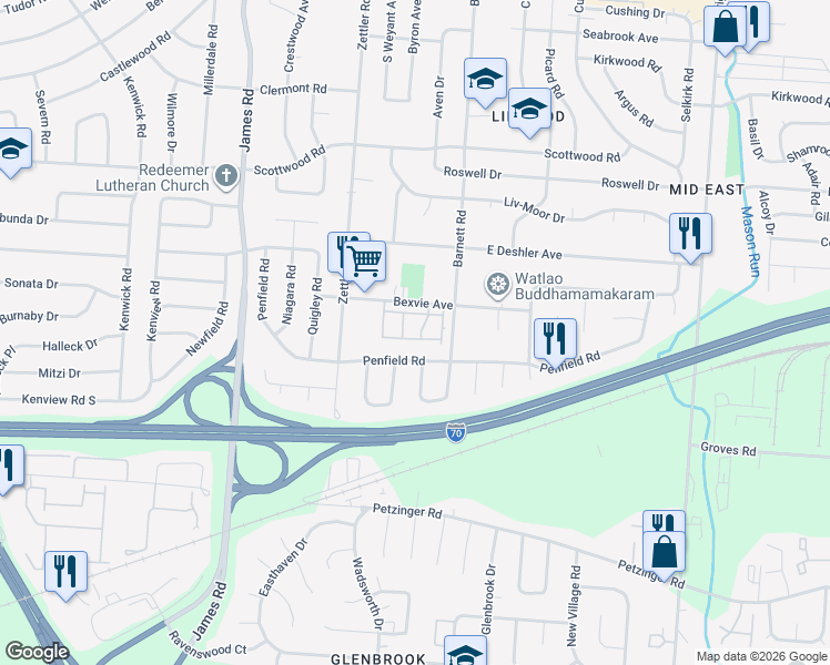 map of restaurants, bars, coffee shops, grocery stores, and more near 3163 Marion Place in Columbus
