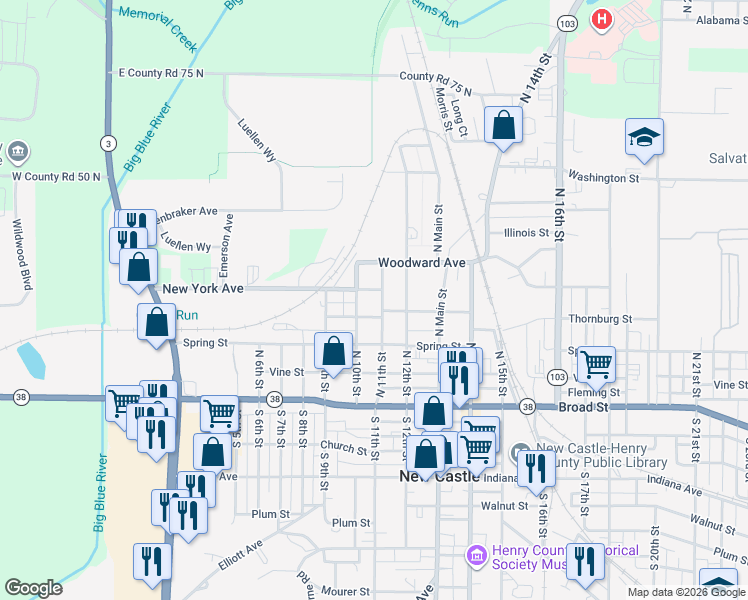 map of restaurants, bars, coffee shops, grocery stores, and more near 410 North 11th Street in New Castle