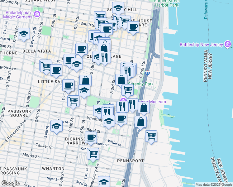 map of restaurants, bars, coffee shops, grocery stores, and more near 212 Carpenter Street in Philadelphia