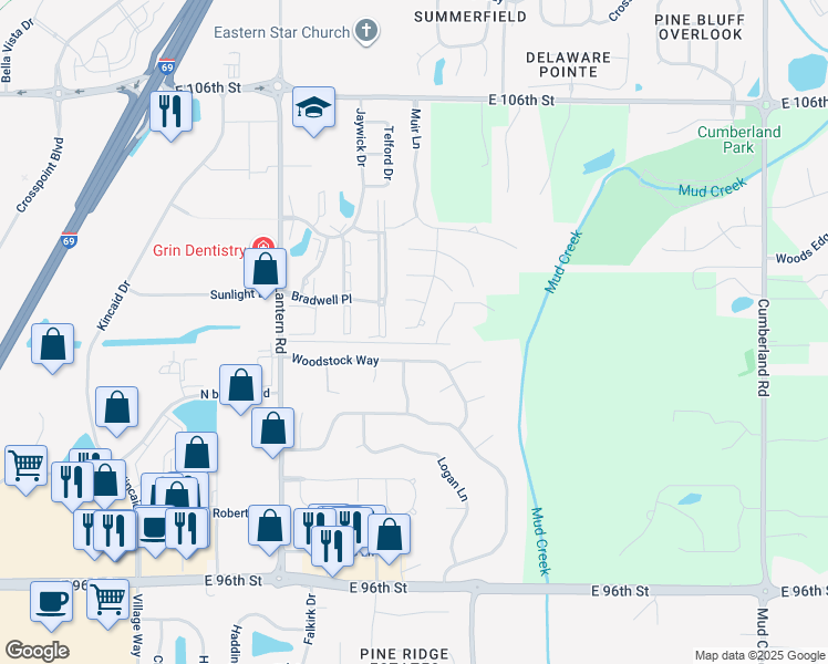 map of restaurants, bars, coffee shops, grocery stores, and more near 9090 Winslow Way in Fishers