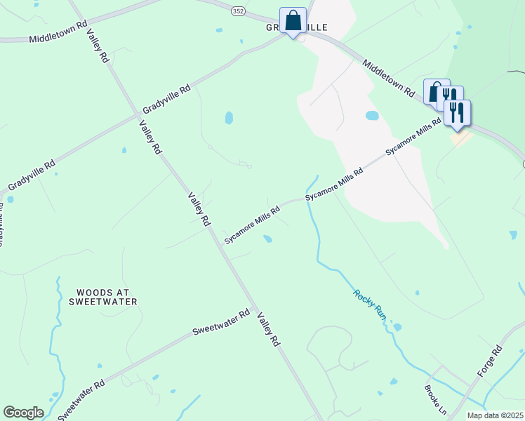 map of restaurants, bars, coffee shops, grocery stores, and more near 1101 Rosewood Lane in Glen Mills