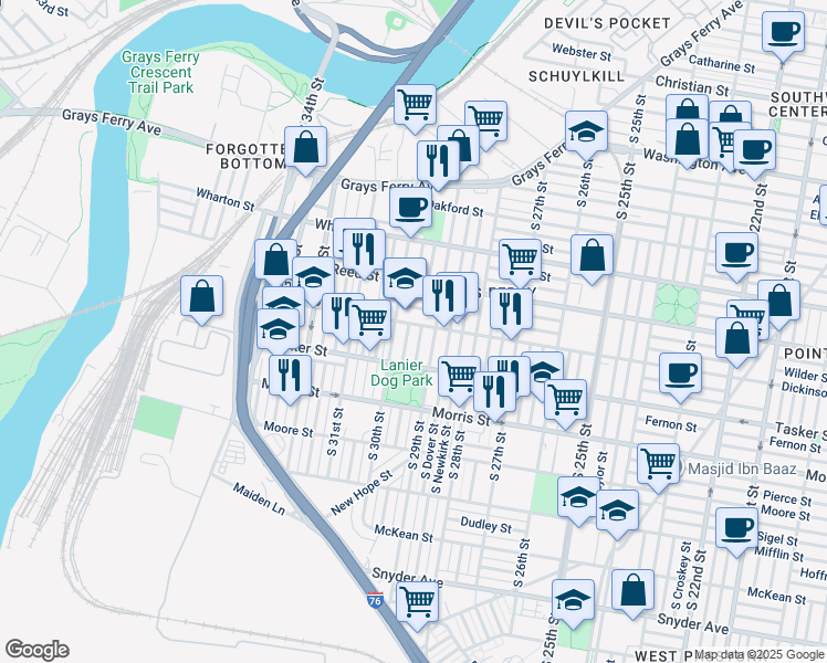 map of restaurants, bars, coffee shops, grocery stores, and more near 2922-28 Dickinson Street in Philadelphia