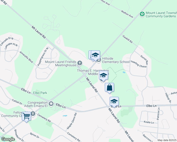 map of restaurants, bars, coffee shops, grocery stores, and more near 1386 Hainesport Mount Laurel Road in Mount Laurel