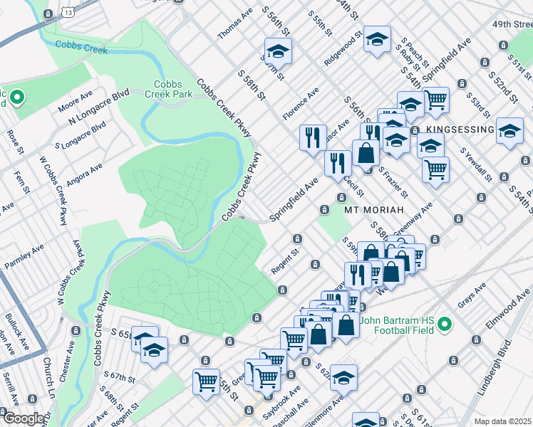 map of restaurants, bars, coffee shops, grocery stores, and more near 1754 South 60th Street in Philadelphia